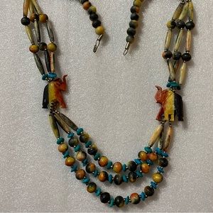 Tribal carved elephant bone necklace